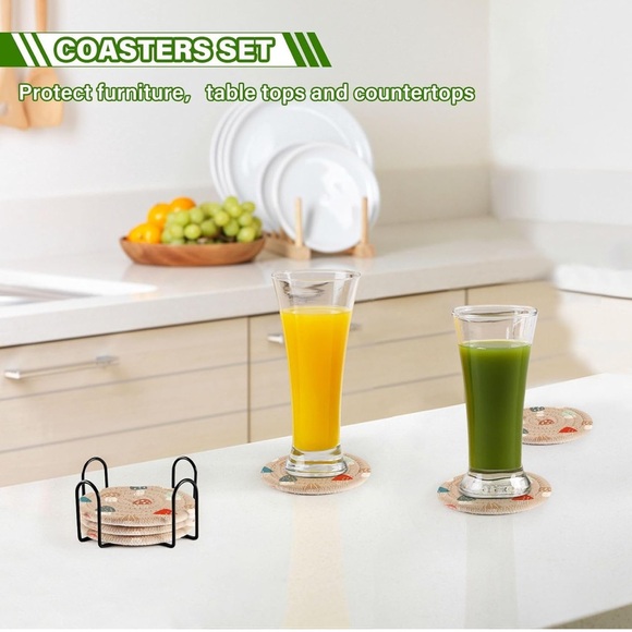 Decorative Beige Coaster Set with Holder - Picture 7 of 10